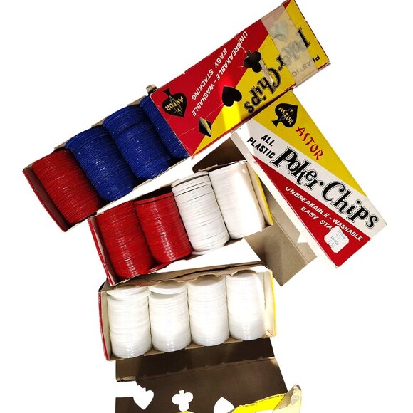 Vintage Astor Poker Chips Lot Red White Blue Plastic Original Boxes Retro Gaming - Picture 1 of 11